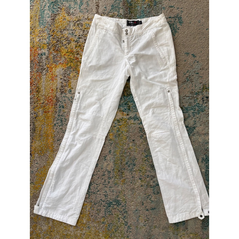 RLX Ralph Lauren Womens White Performance Linen Blend Pants Side Zip Vent Size 2